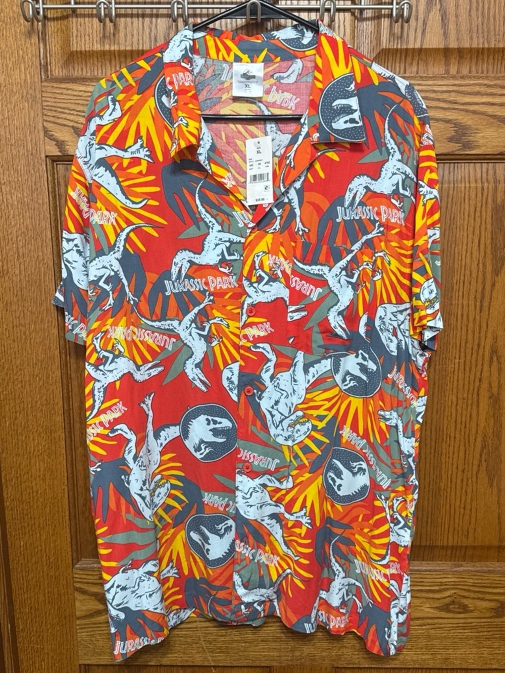 Jurassic Park Men’s XL Red Graphic Camp Shirt - Unbranded